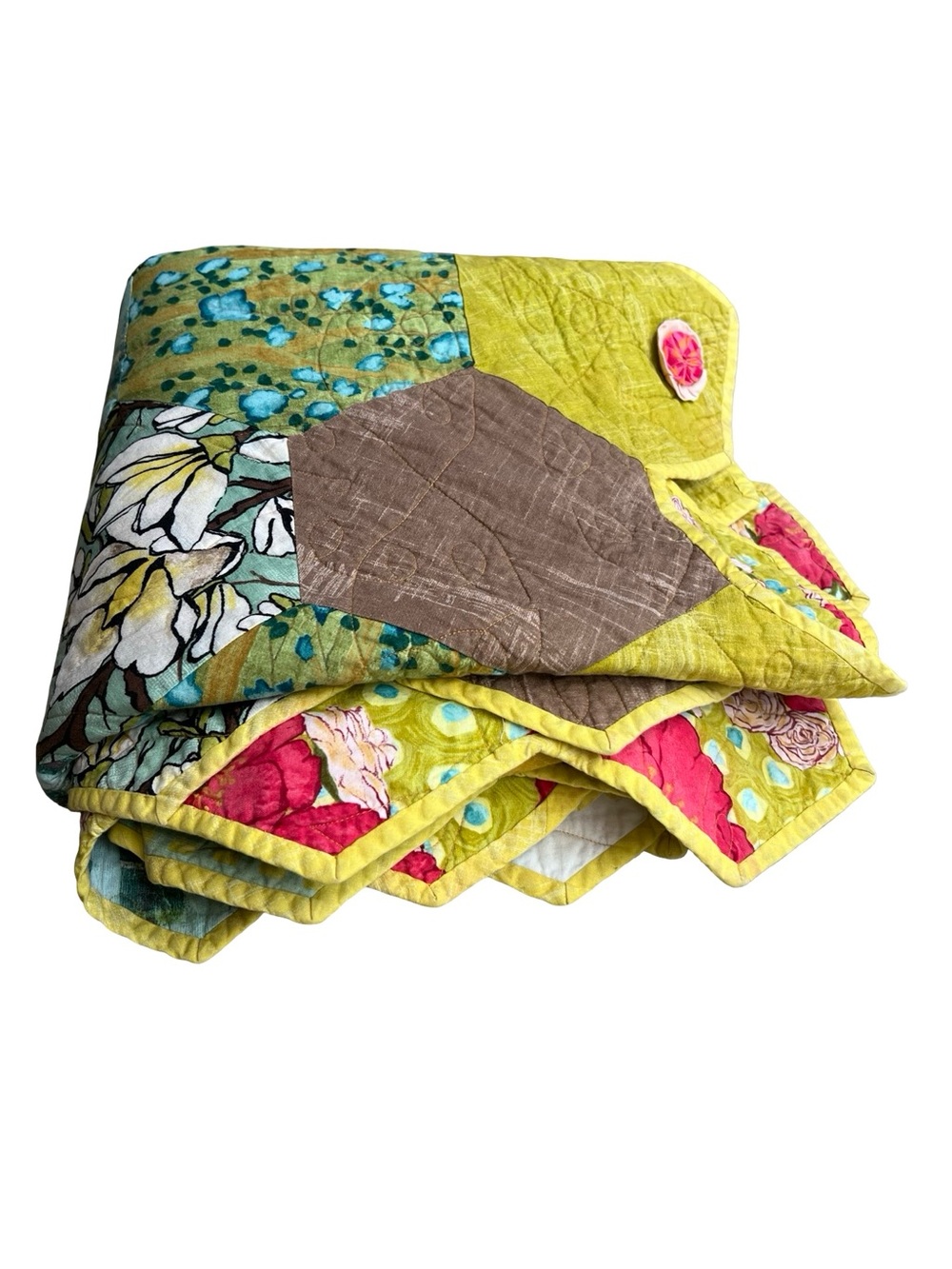 Handmade Modern Hexagon Floral Quilt Throw Blanket 76x51 Cottagecore Boho Quilt - Picture 7 of 9